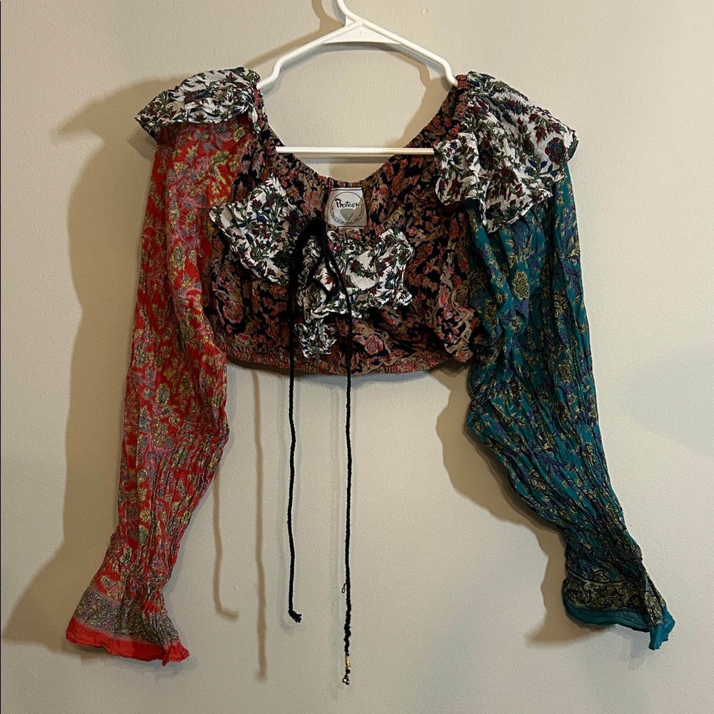 Vintage bohemian patchwork flower top